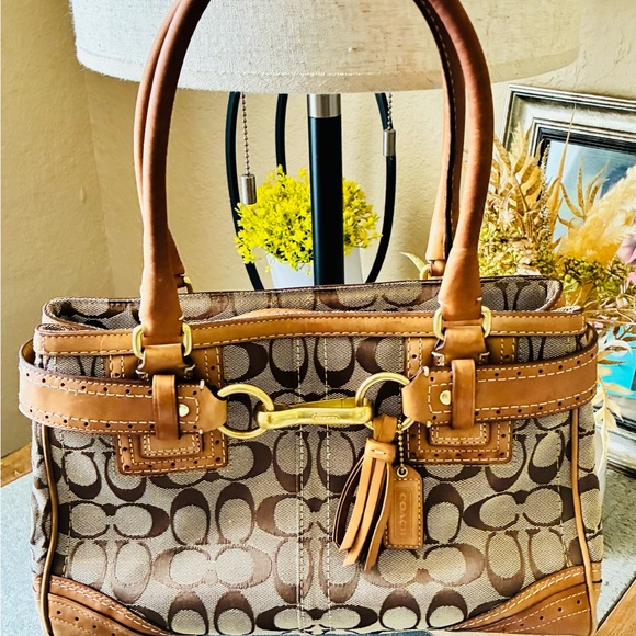 Coach Signature Brown and Tan Satchel - Picture 13 of 17